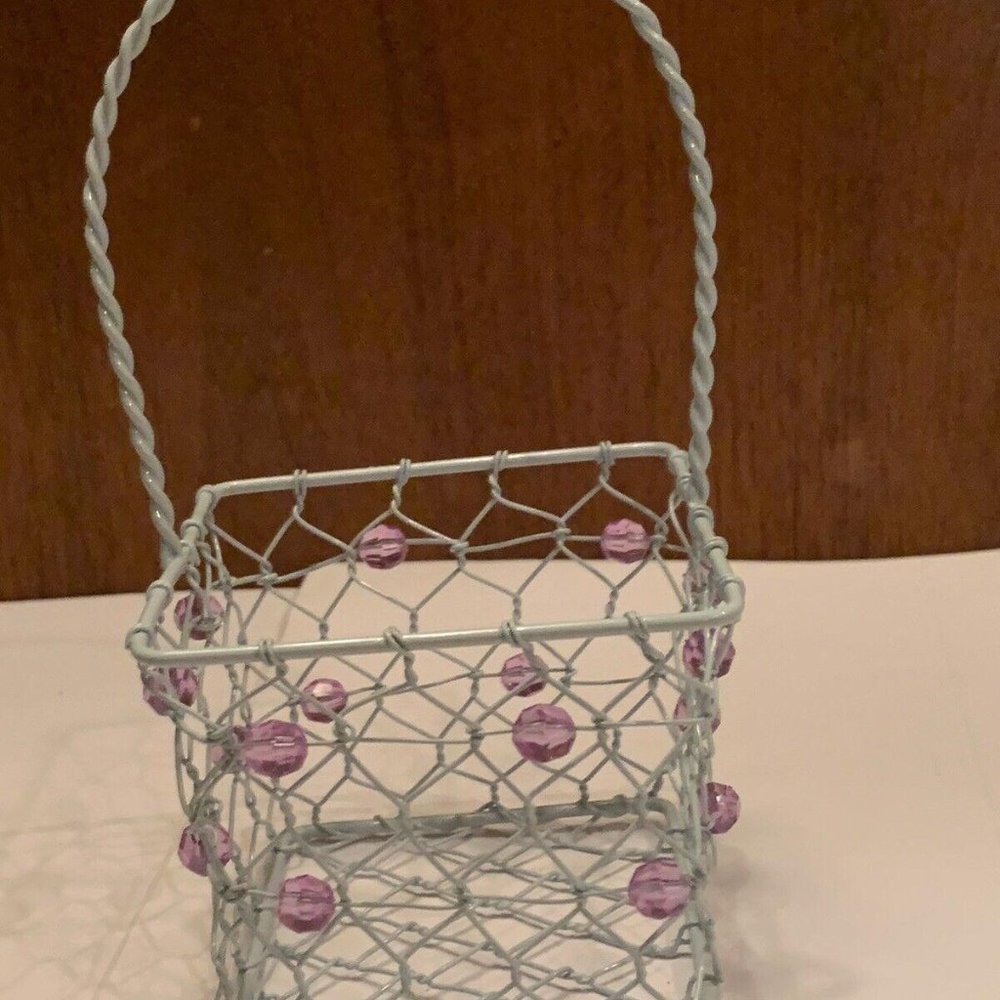 Blue / Purple Bead Easter Egg Hunt Basket Or Use As Cute Home Decor!